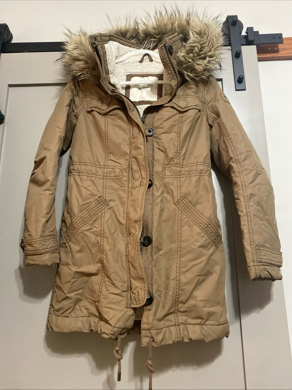 Abercrombie & Fitch Tan Parka with Faux Fur Hood